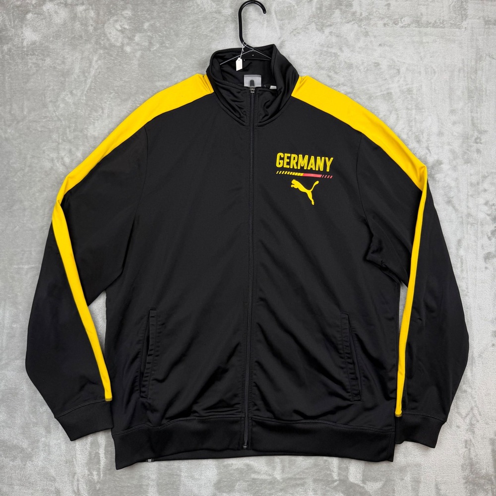 Puma Germany Soccer Track Jacket Mens XXL Black Yellow Full Zip Sport